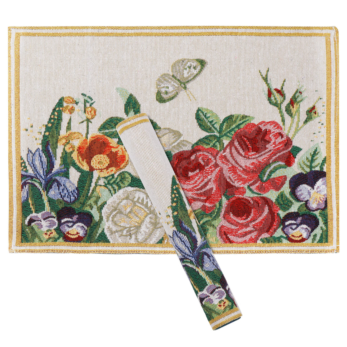 PRAKARTIK BY INDUARTS Rose Flower & Leaves Eco-Friendly Cotton Dining Table mats – Reusable, Machine Washable, Everyday Use Red & Yellow Rectangular Placemats, Set of 6 (33x47 cm) Kafalo