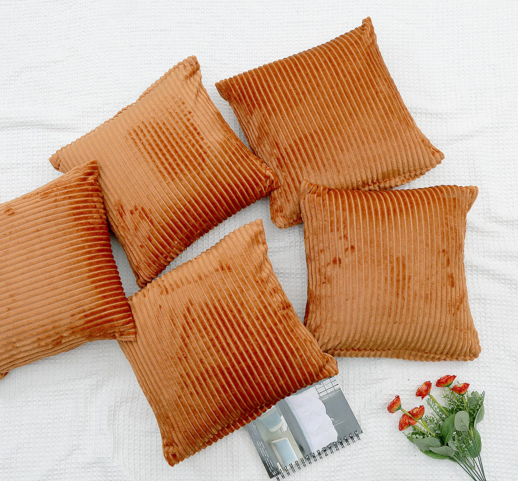 RD TREND® Cushion Cover Set of 5, Decorative Sofa Living Room Home Square Cushion Covers 24 Inch x 24 Inch, Aesthetic Corduroy Striped Double Sided (Golden, 24 x 24 Inch (Pack of 5))