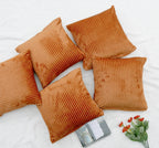 RD TREND® Cushion Cover Set of 5, Decorative Sofa Living Room Home Square Cushion Covers 24 Inch x 24 Inch, Aesthetic Corduroy Striped Double Sided (Golden, 24 x 24 Inch (Pack of 5))
