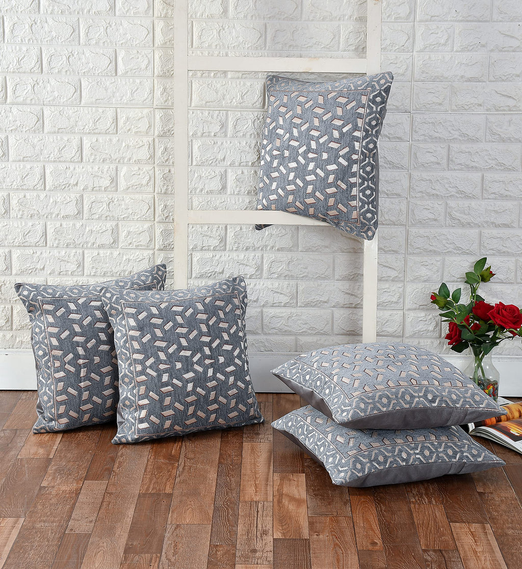 DECOMIZER Jacquard Geomteric Cushion Covers 24 Inch X 24 Inch Set Of 5 Ethnic Motifs 240 TC Cushion Covers,Design- Bricks,Color- Grey