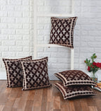 DECOMIZER Jacquard Geomteric Cushion Covers 24 Inch X 24 Inch Set Of 5 Ethnic Motifs 240 TC Cushion Covers,Design- Plus,Color- Coffee