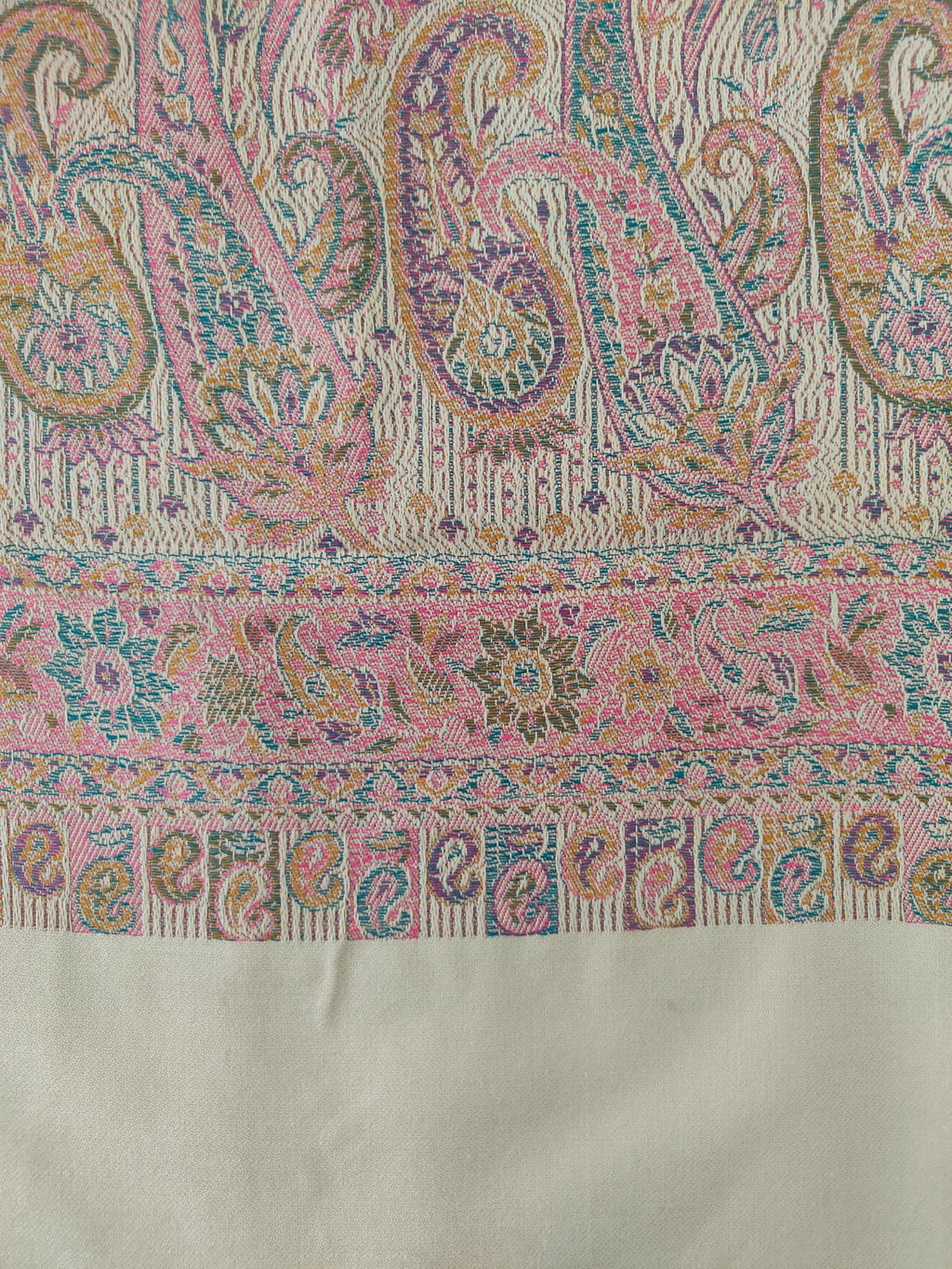 Naureen Women Faux Pashmina Kashmiri Jamawar Shawl, Warm and Soft, 40x80 inch (Ivory)