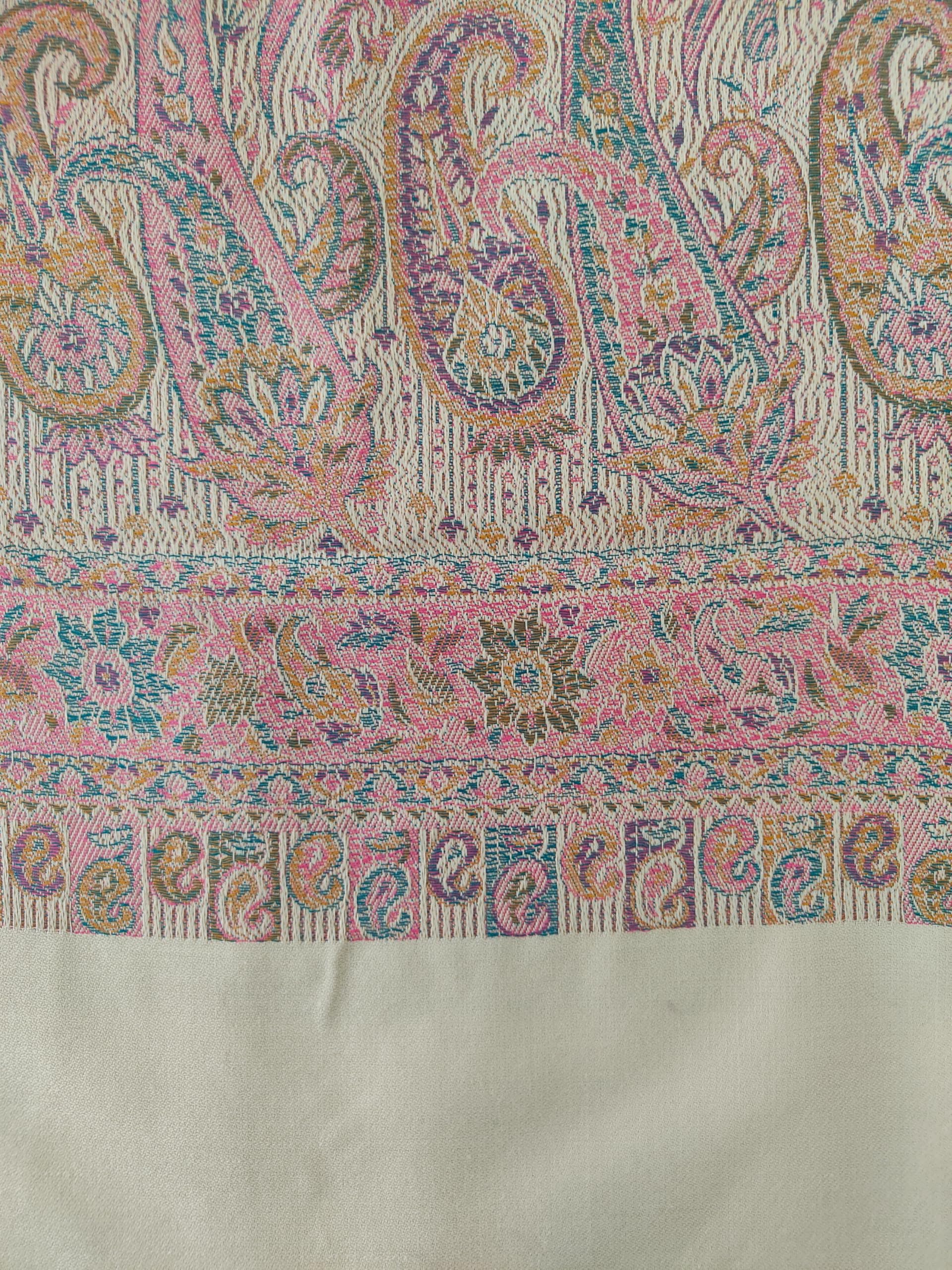Naureen Women Faux Pashmina Kashmiri Jamawar Shawl, Warm and Soft, 40x80 inch (Ivory)