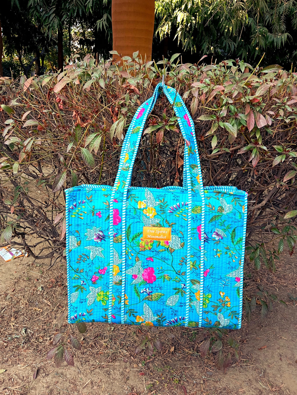 Cotton Tote bag for Women | Shoulder Bag | Durable Shopping bag | Reusable Grocery Bags | Eco friendly Bags| Handmade Cotton Bag | Stylish Quilted handBag |Vegan Tote Bag (TURQOISE Blue MULTI)