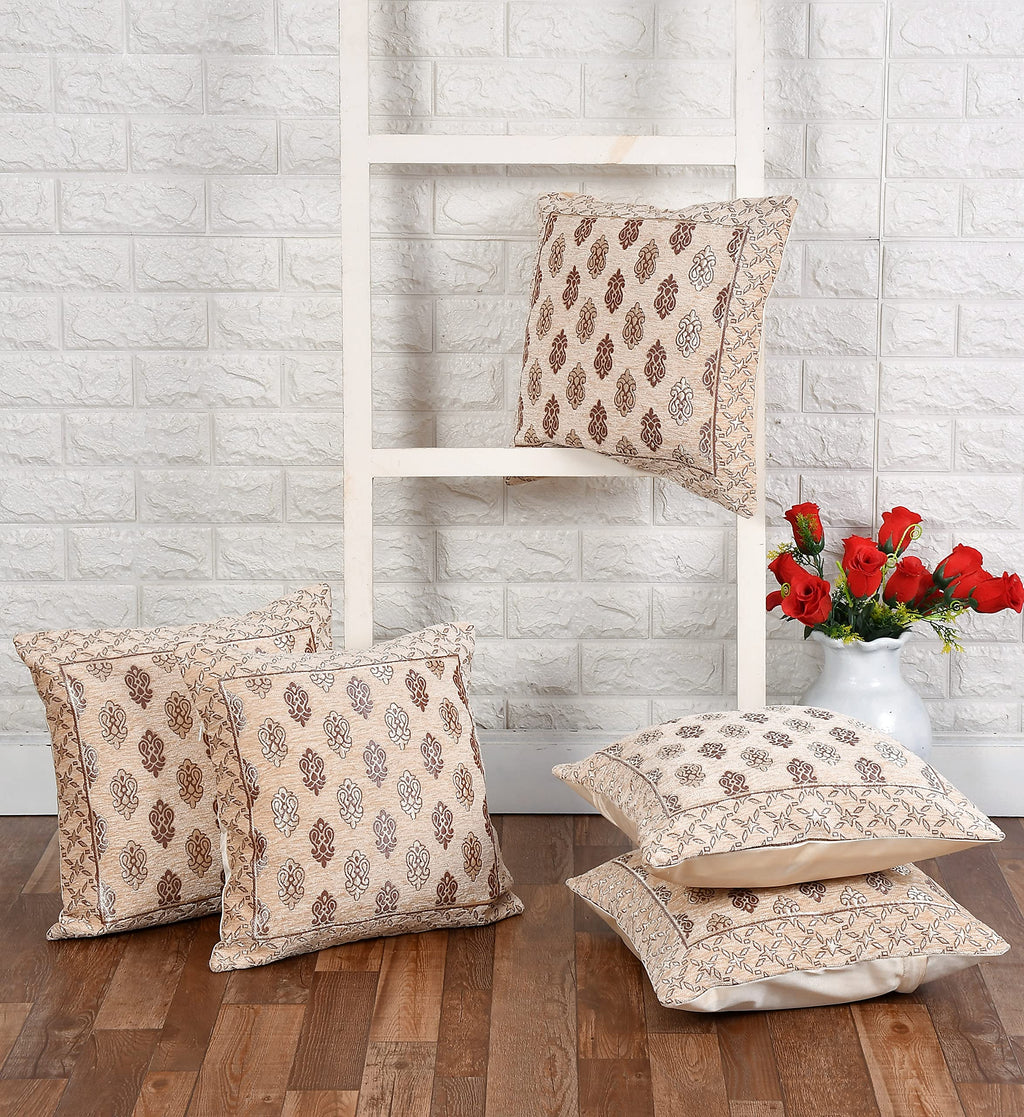 DECOMIZER Jacquard Geomteric Cushion Covers 24 inch x 24 inch Set of 5 Ethnic Motifs Cushion Covers,Design- Ambi,Color- Beige