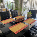 RANGBHAR Handloom Washable Ribbed Cotton Tablemats/Placemats, Set of 4, 12x18, Fade/Heat Resistant, Red Mustard, Striped Kafalo