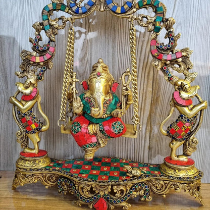 Brass Ganesh Jhula brass Statue decorative work - unique gift showpiece |Home decor|