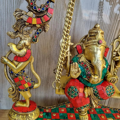 Brass Ganesh Jhula brass Statue decorative work - unique gift showpiece |Home decor|
