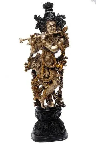 Brass Radha Krishna Idol | Handcrafted Divine Statue for Love & Devotion | Handmade Brass Krishna Murti ( Yellow, 30 inch)