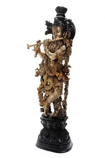 Brass Radha Krishna Idol | Handcrafted Divine Statue for Love & Devotion | Handmade Brass Krishna Murti ( Yellow, 30 inch)