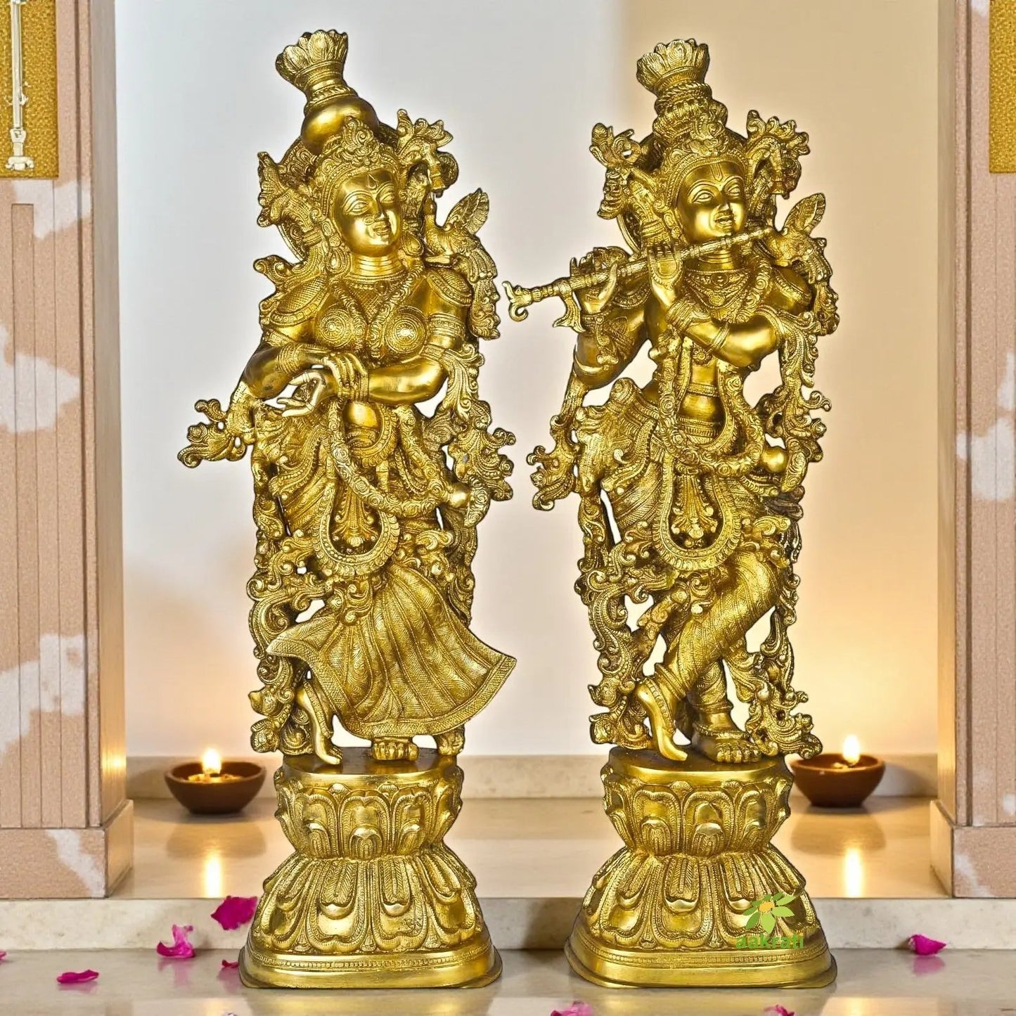 Antique Brass Radha Krishna Murti | Handcrafted Spiritual Decor Piece | Premium Brass Radha Krishna Murti ( Yellow, 29 inch)