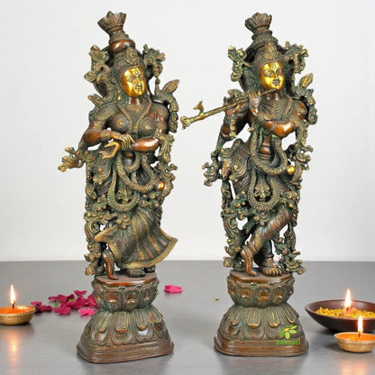 Handcrafted Brass Radha Krishna Idol | Sacred Decorative Piece for Your Home | Brass Radha Krishna Statue ( Brown, 30 inch)
