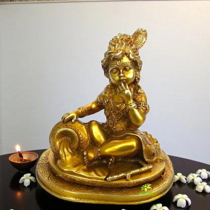 Brass Laddu Gopal Murti | Handcrafted Divine Idol for Peace and Blessings | Traditional Handmade Brass Laddu Gopal Idol ( Yellow, 7.5 inch)