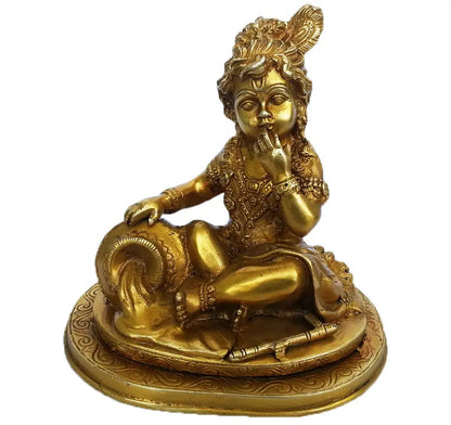Brass Laddu Gopal Murti | Handcrafted Divine Idol for Peace and Blessings | Traditional Handmade Brass Laddu Gopal Idol ( Yellow, 7.5 inch)
