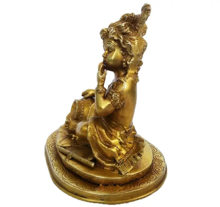 Brass Laddu Gopal Murti | Handcrafted Divine Idol for Peace and Blessings | Traditional Handmade Brass Laddu Gopal Idol ( Yellow, 7.5 inch)