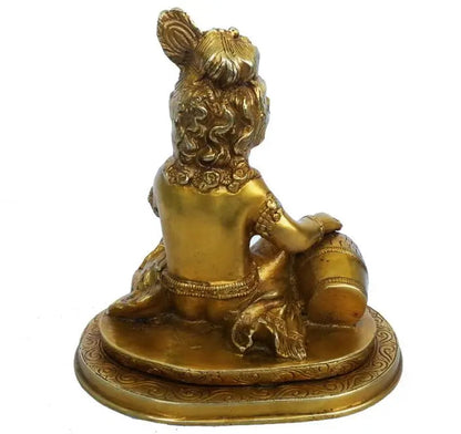 Brass Laddu Gopal Murti | Handcrafted Divine Idol for Peace and Blessings | Traditional Handmade Brass Laddu Gopal Idol ( Yellow, 7.5 inch)