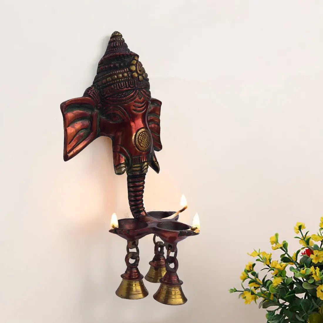 Brass Wall Hanging three diya Oil Lamp brass metal traditional hand made |wall decor| |Wall art| |Hanging diya|