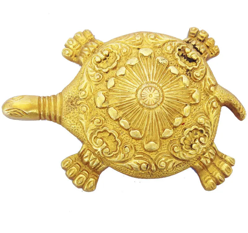 Brass Turtle Decorative Statue | Decorative Showpiece for Elegant Home Decor | Handcrafted Brass Turtle Figurine ( Yellow, 6 inch)