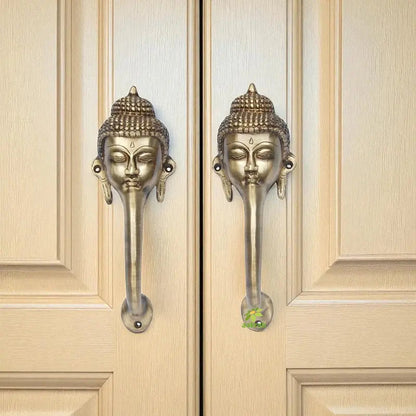 Brass Buddha Shape Door Handle | Handcrafted Spiritual Home Decor for Doors & Cabinets | Brass Religious Door Handle ( Brown, 9.6 inch)