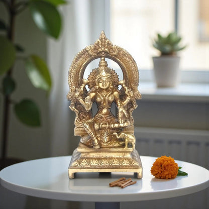 Decorative Laxmi Murti | Divine Idol for Festival Decoration & Blessings | Brass Lakshmi Idol (Yellow, 7 inch)