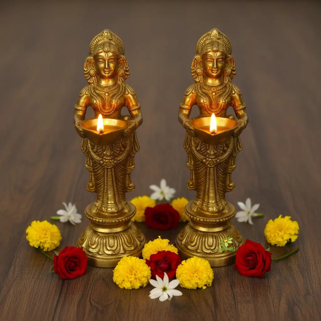 Handcrafted Brass Deep Laxmi Diya – Lakshmi Deepak for Aarti, Puja Rituals & Festive Decoration