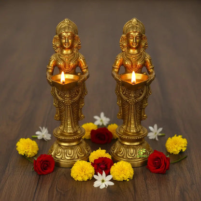 Handcrafted Brass Deep Laxmi Diya – Lakshmi Deepak for Aarti, Puja Rituals & Festive Decoration