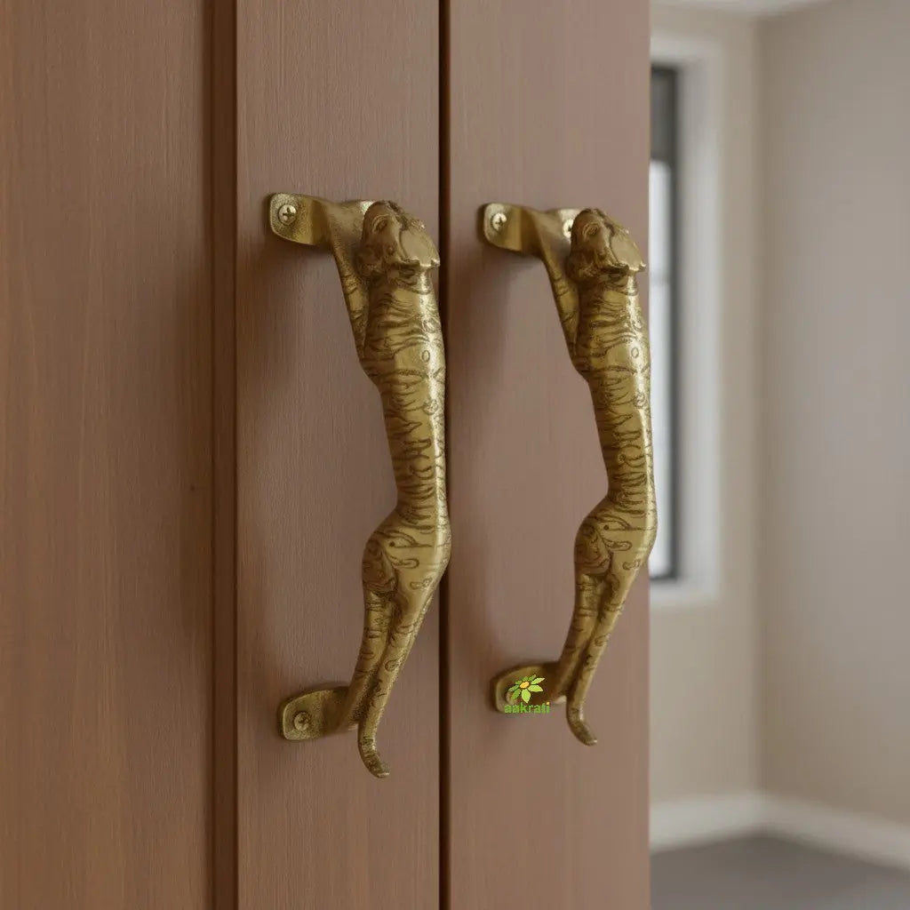 Luxury Brass Door Pull Handle | Artistic Home Decor for Nature Lovers | Brass Peacock Door Handle ( Brown, 2.5 inch)