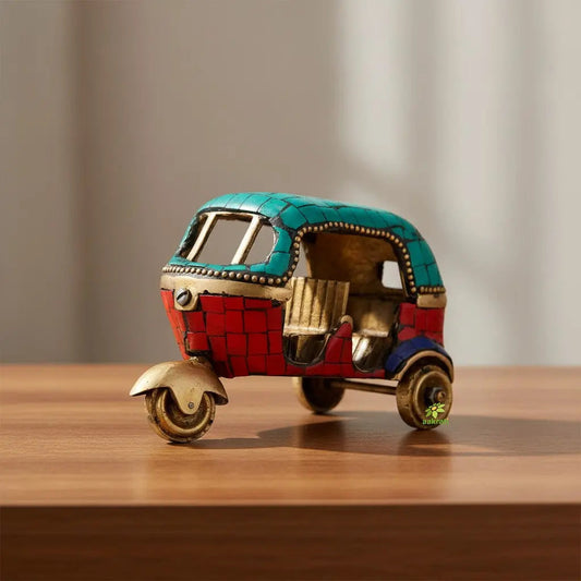 Brass Auto Rickshaw Statue | Traditional Indian Charm for Your Living Room | Handcrafted Brass Tempo Idol | Tuk Tuk ( Yellow Color, 3 inch)