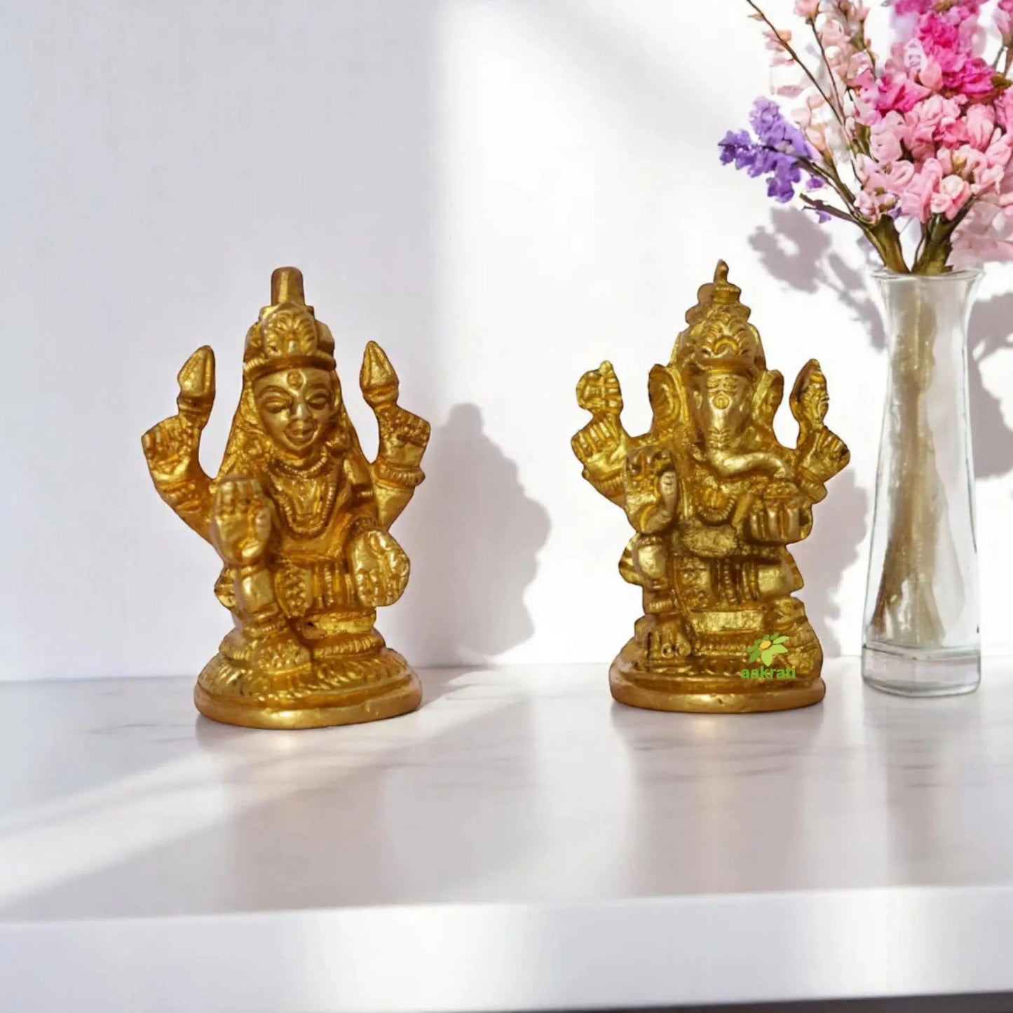 Antique Brass Hindu Idol Set – Shankh Chakra Namah, Laxmi Ganesh & Tirupati Balaji | Mandir Decor Showpiece | Puja Gift for Home, Office, Festivals | Gift Hamper