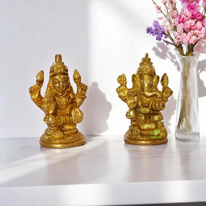 Antique Brass Hindu Idol Set – Shankh Chakra Namah, Laxmi Ganesh & Tirupati Balaji | Mandir Decor Showpiece | Puja Gift for Home, Office, Festivals | Gift Hamper