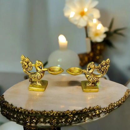 Brass Diya Set with Laxmi Ganesh and Balaji Idols – Antique Finish Spiritual Gift Combo for Home Temple, Diwali Pooja & Festive Decoration