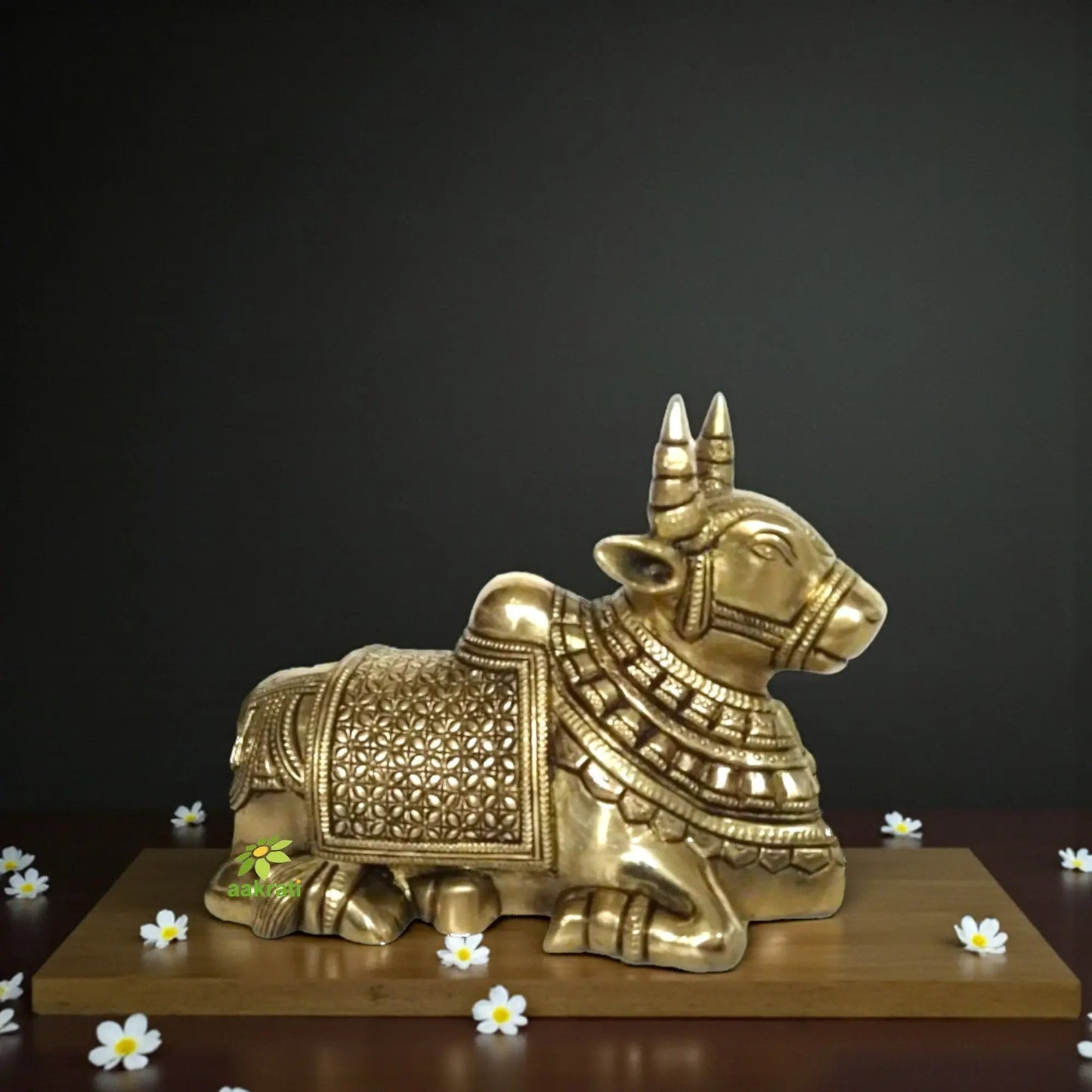 Brass Made Cow (Nandi) sitting statue for Shiv Temple