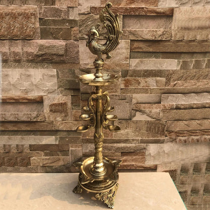 Peacock figure brass made home decor hand carved oil lamp