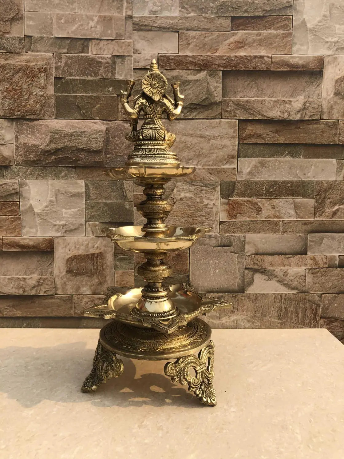 Brass Made Goddess Laxmi Figure decorative Oil lamp/ Standing Diya for pooja ghar