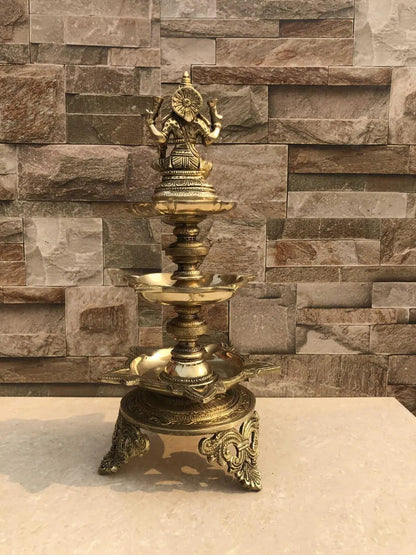 Brass Made Goddess Laxmi Figure decorative Oil lamp/ Standing Diya for pooja ghar