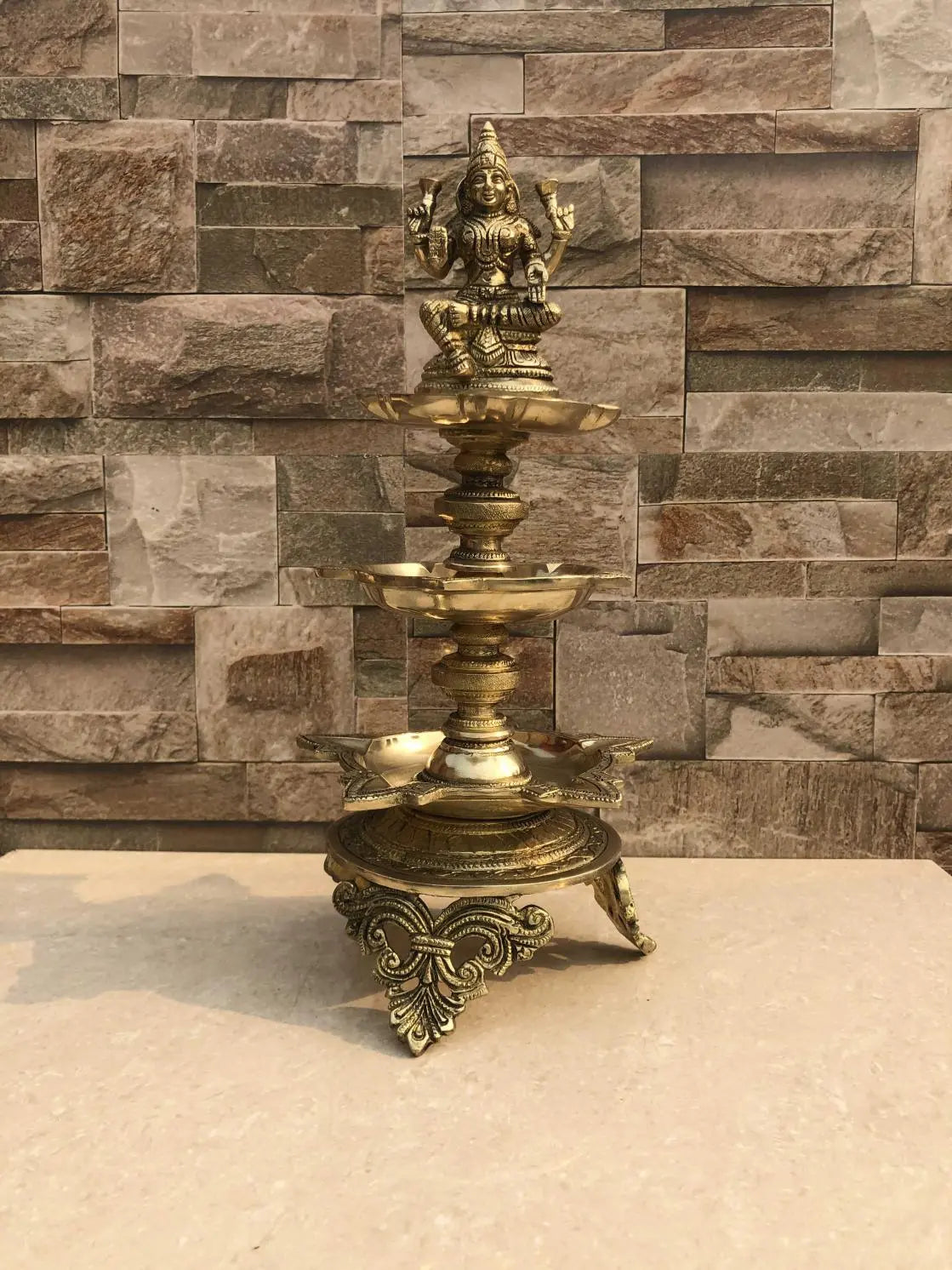 Brass Made Goddess Laxmi Figure decorative Oil lamp/ Standing Diya for pooja ghar