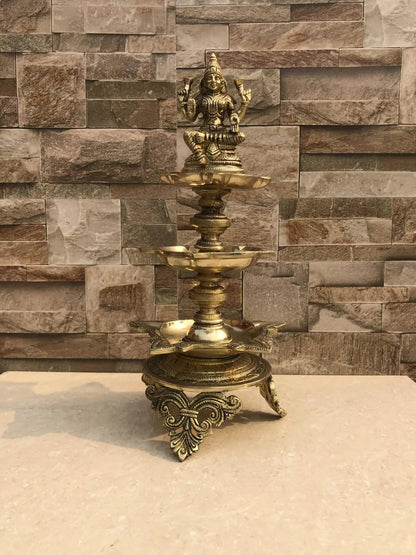 Brass Made Goddess Laxmi Figure decorative Oil lamp/ Standing Diya for pooja ghar