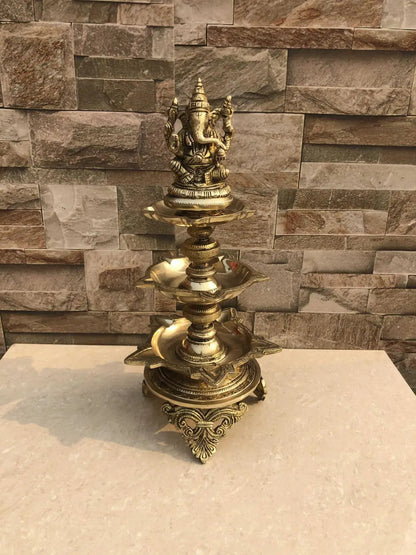 Ganesha figure brass metal Pooja ghar standing diya