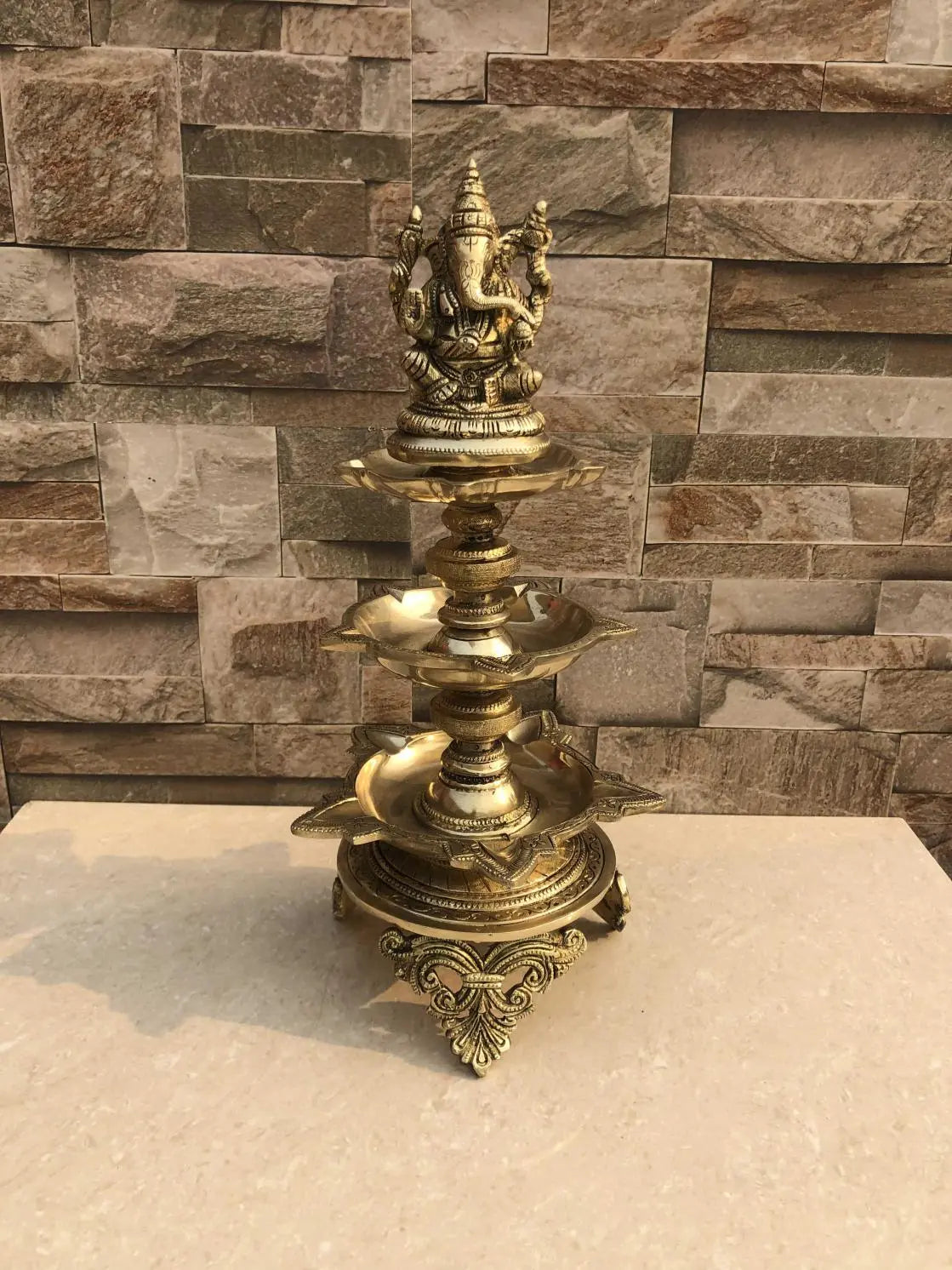 Ganesha figure brass metal Pooja ghar standing diya