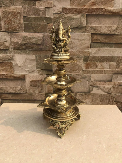 Ganesha figure brass metal Pooja ghar standing diya