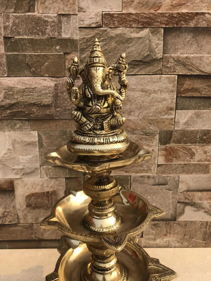 Ganesha figure brass metal Pooja ghar standing diya