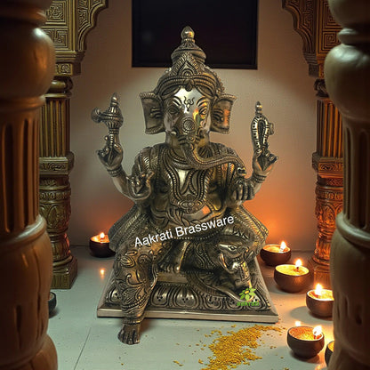 Sitting Lord Ganesha Brass made decorated Statue by kafalo