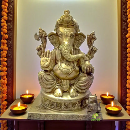 Sitting Lord Ganesha brass made statue for gift/decoration