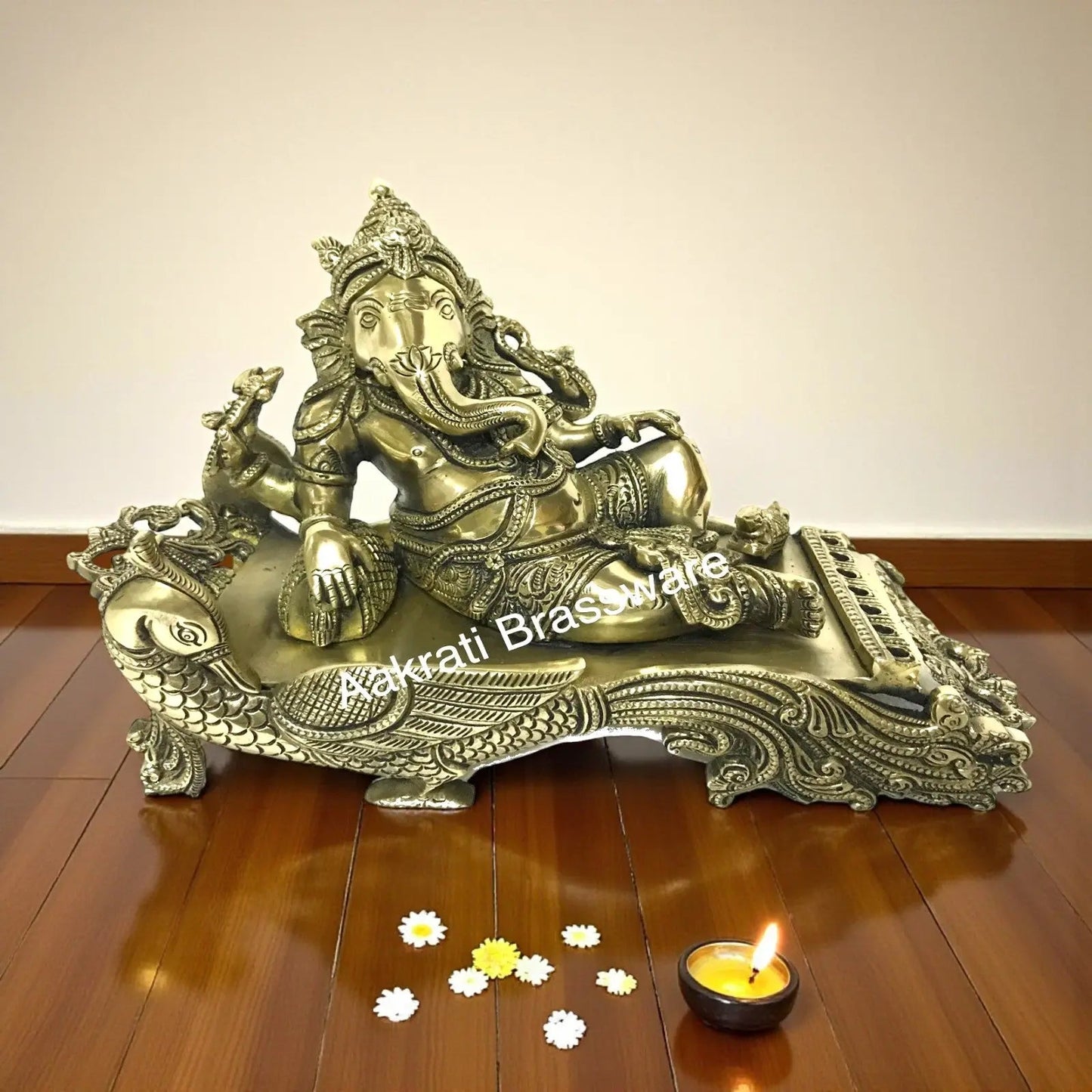 Brass metal Lord Ganesha reclining decorative hand carved statue