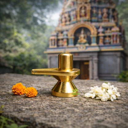 Brass Shivling Idol | Brass Shivling Idol for Home, Mandir & Office Pooja | Traditional Shiva Lingam (Yellow, 2 Inches)