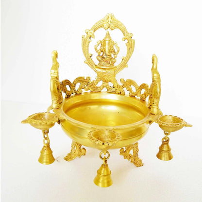 Lord Ganesha Figure with bells Brass Made Hand Carved Traditional Bowl