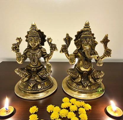 Lakshmi Ganesha brass metal decorative pair for pooja ghar/home decor/gift