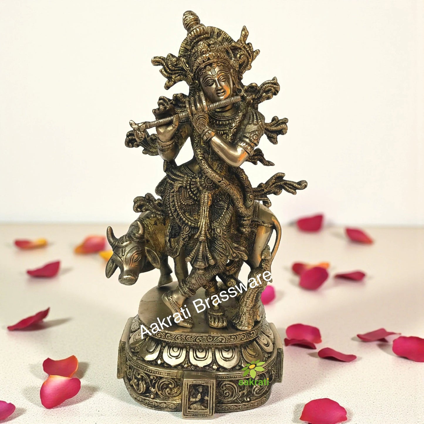 Lord Krishna with Cow pooja ghar/office brass made Statue by kafalo
