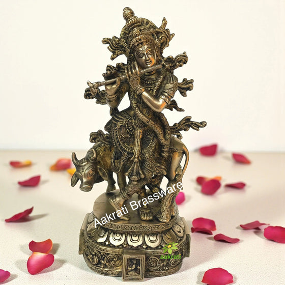 Lord Krishna with Cow pooja ghar/office brass made Statue by kafalo