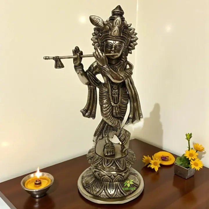 Brass made Lord Krishna Hand carved Statue by kafalo